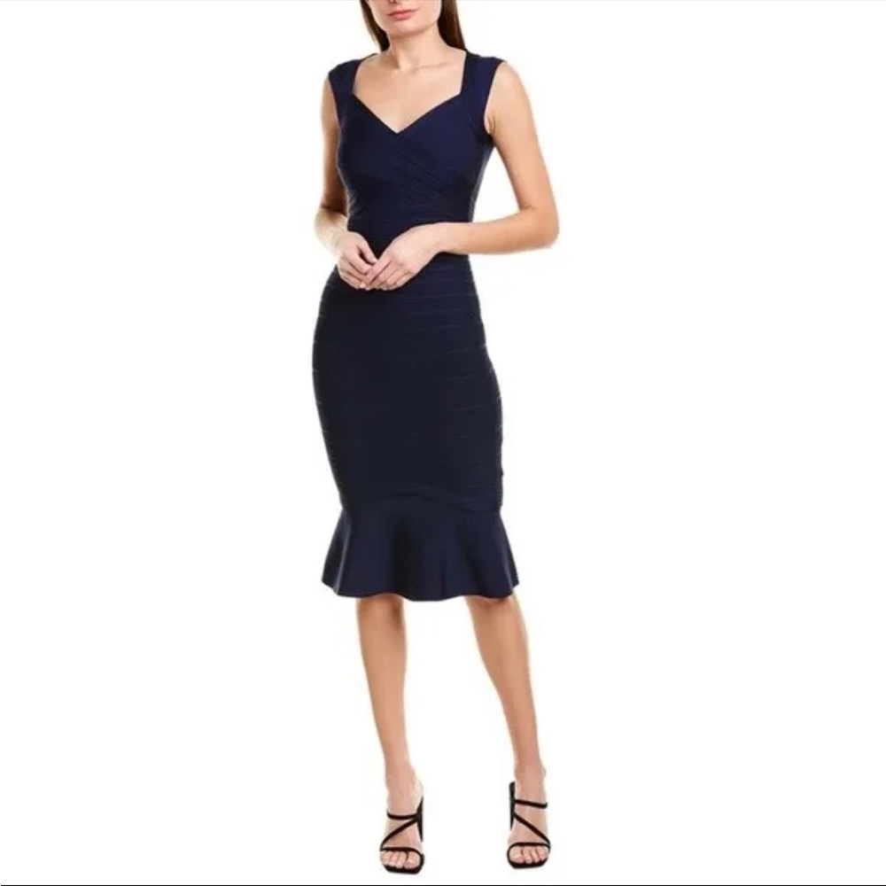 Herve Leger navy BANDAGE Midi Cocktail Dress